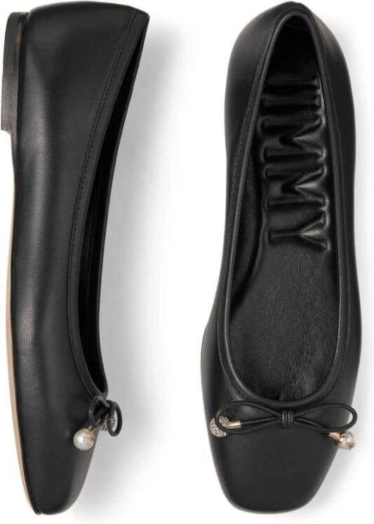 Jimmy Choo Zwarte leren platte schoenen met strikdetail Black Dames