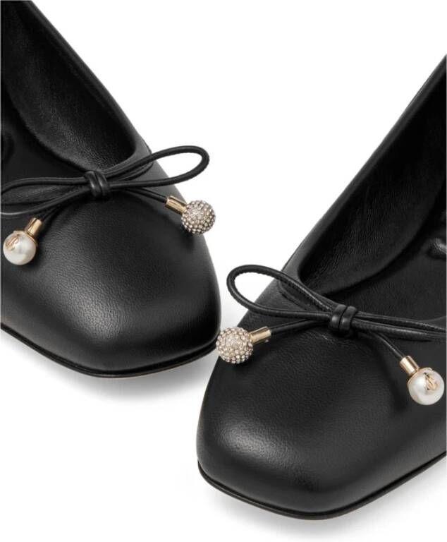 Jimmy Choo Zwarte leren platte schoenen met strikdetail Black Dames