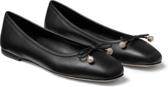 Jimmy Choo Zwarte leren platte schoenen met strikdetail Black Dames