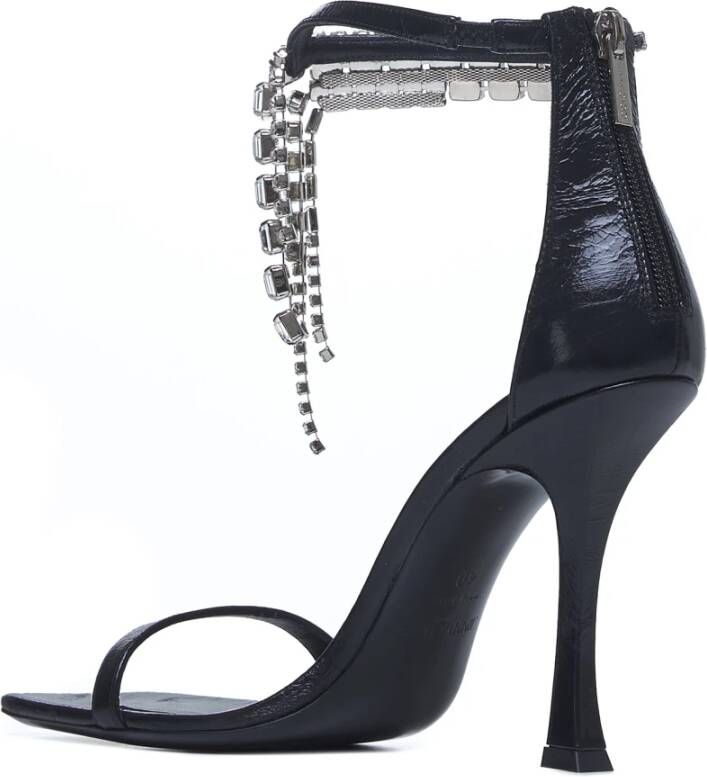 Jimmy Choo Zwarte leren sandalen met hak en kristallen Black Dames