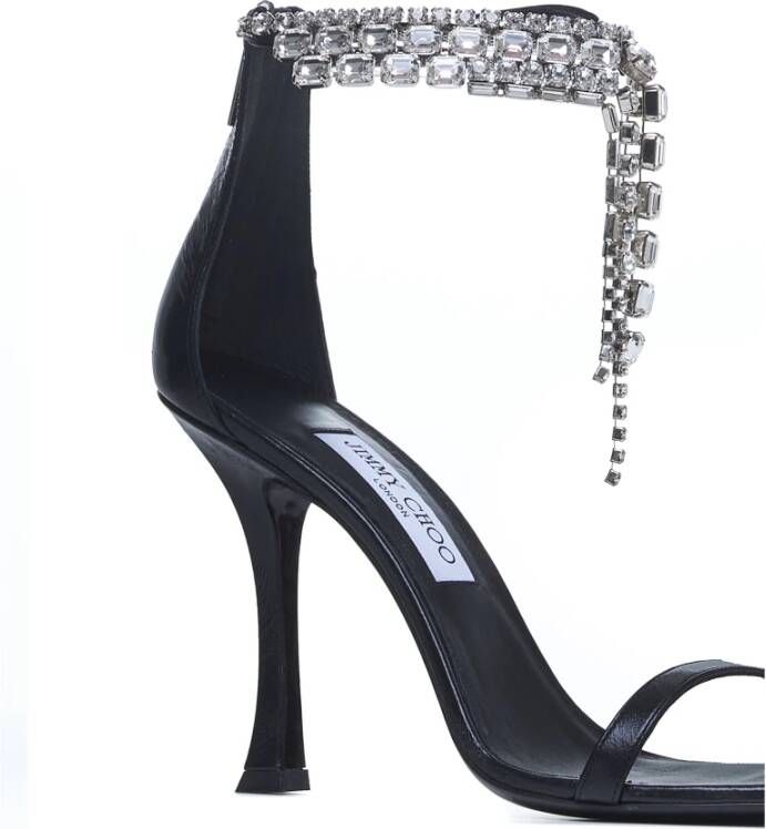 Jimmy Choo Zwarte leren sandalen met hak en kristallen Black Dames