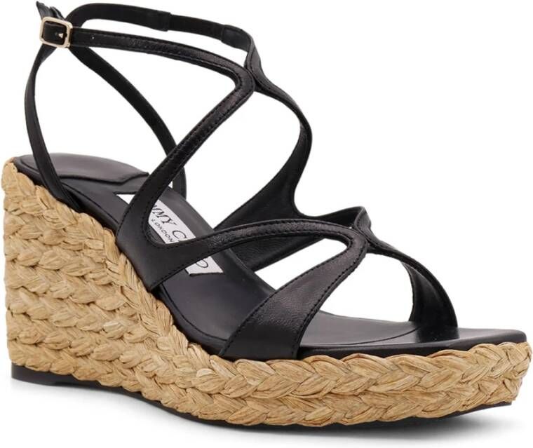 Jimmy Choo Zwarte leren sleehak sandalen met band Black Dames