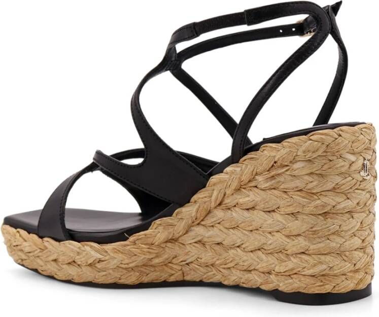 Jimmy Choo Zwarte leren sleehak sandalen met band Black Dames