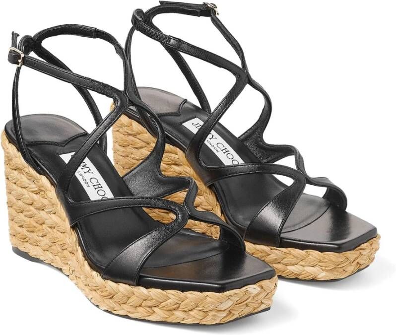 Jimmy Choo Zwarte Raffia Sleehak Vierkante Neus Schoenen Black Dames