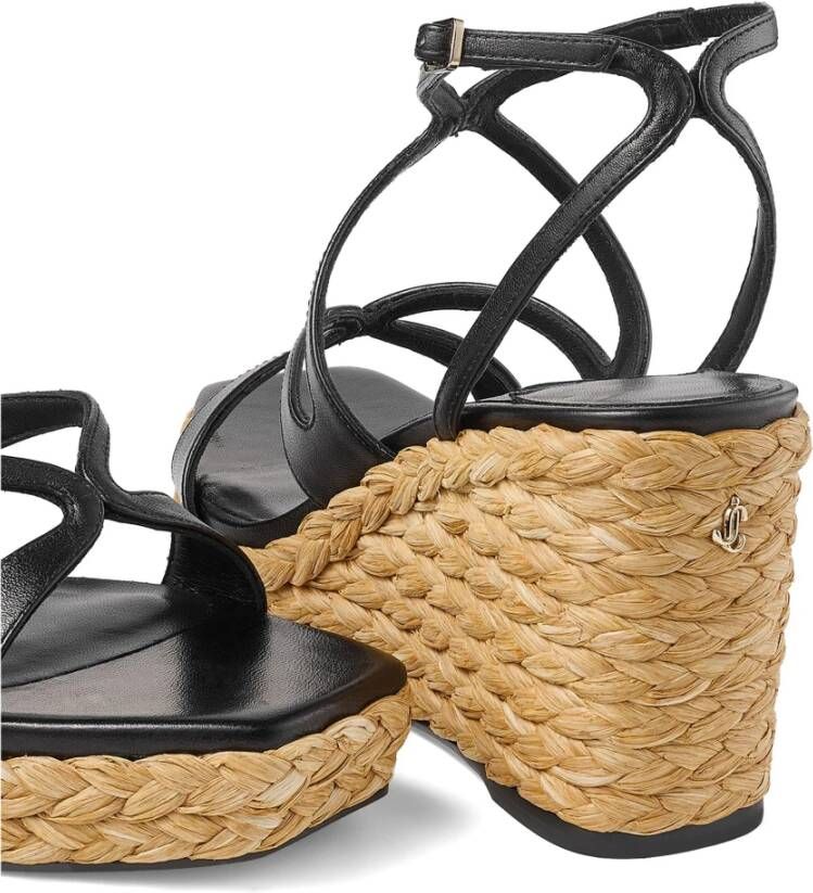 Jimmy Choo Zwarte Raffia Sleehak Vierkante Neus Schoenen Black Dames