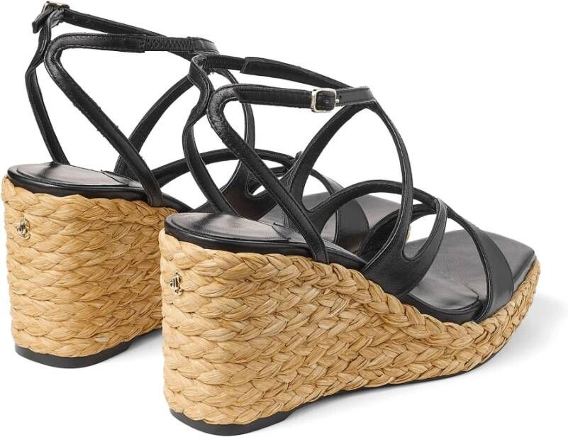 Jimmy Choo Zwarte Raffia Sleehak Vierkante Neus Schoenen Black Dames