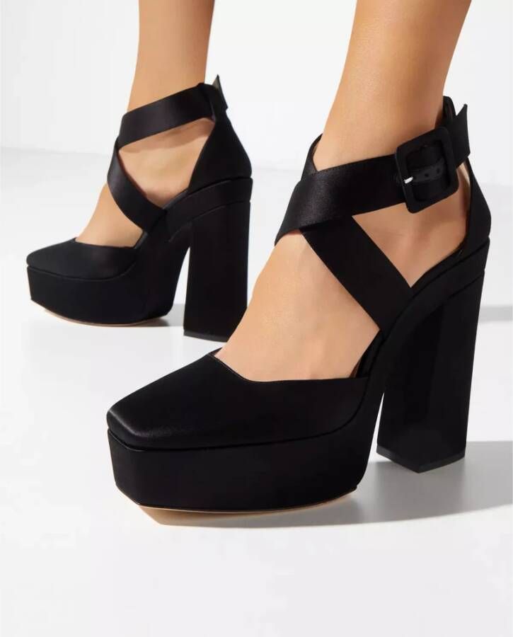 Jimmy Choo Zwarte Satijnen Plateau Stiletto Hakken Black Dames