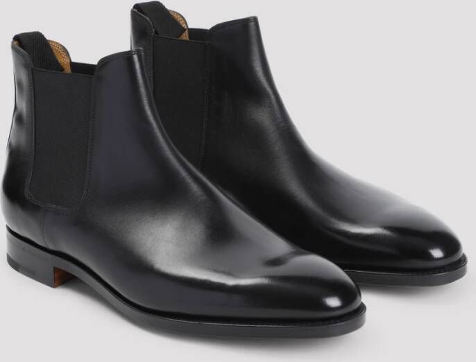 John Lobb Zwarte Enkellaarzen met Textuurdetails Black Heren