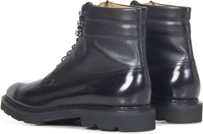 John Lobb Zwarte leren laarzen met vetersluiting Black Heren