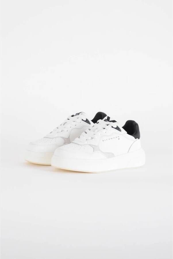 John Richmond Leren sneakers met vetersluiting Wit Heren