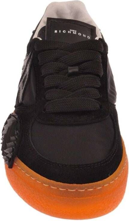 John Richmond Logo Geborduurde Sneakers Ronde Neus Rubberen Zool Black Dames