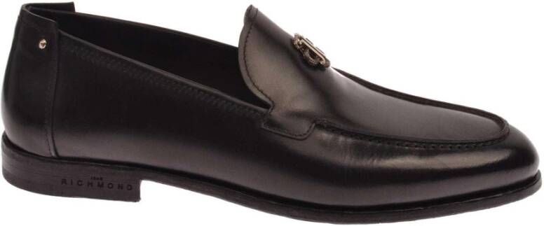 John Richmond Metalen Logo Loafer Lage Hak Brede Band Black Heren