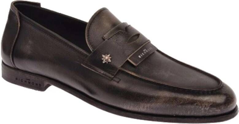 John Richmond Metalen Logo Mocassin Lage Hak Brede Band Black Heren