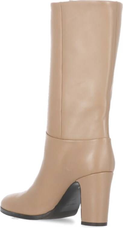 Julie Dee Beige Leren Laarzen Ronde Neus 8cm Hak Beige Dames