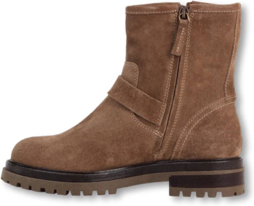 Julie Dee Taupe Biker Boots met Zijrits Brown Dames