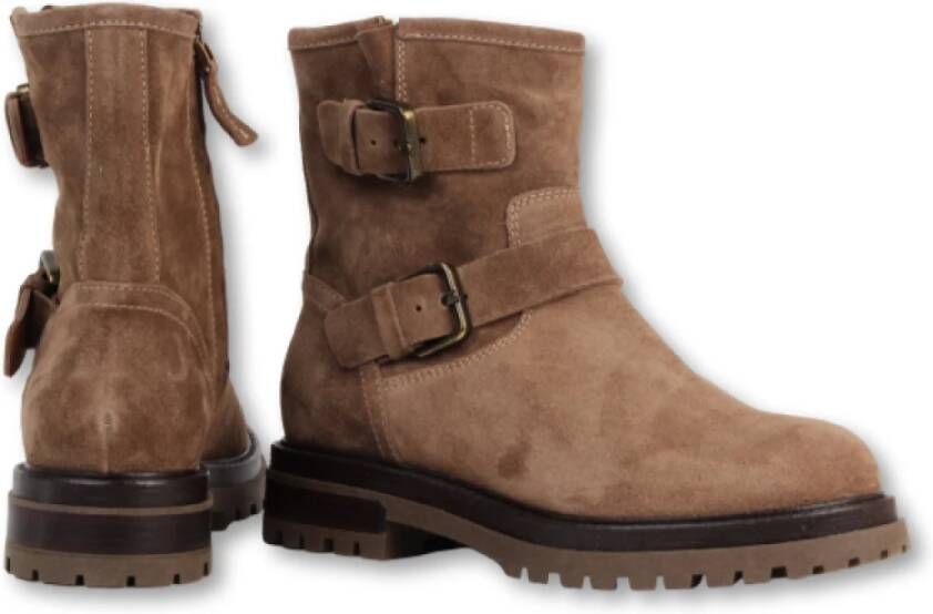 Julie Dee Taupe Biker Boots met Zijrits Brown Dames