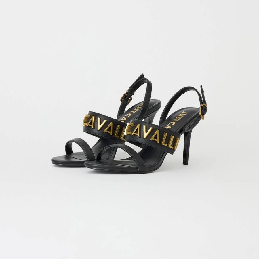 Just Cavalli Gouden logoslipper Black Dames