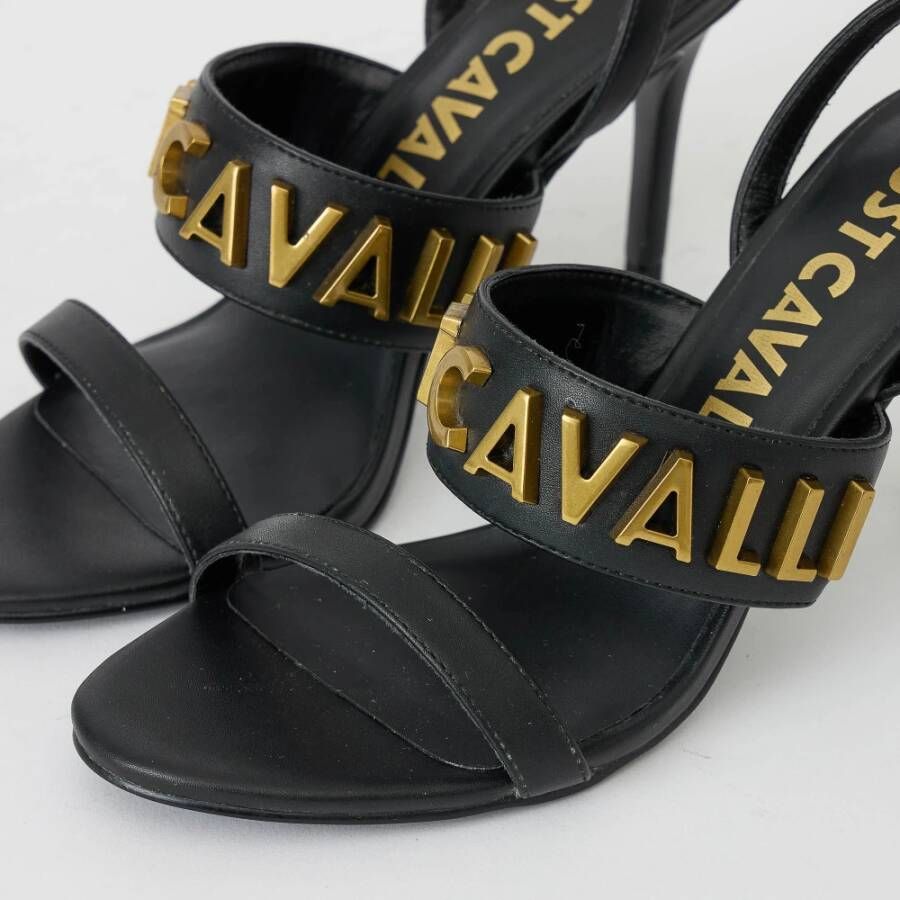 Just Cavalli Gouden logoslipper Black Dames