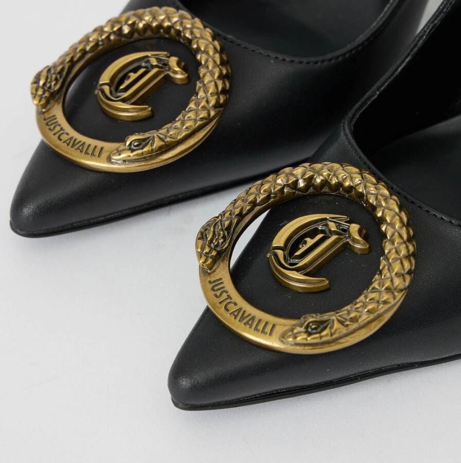 Just Cavalli Leren pumps met slangenlogo Black Dames