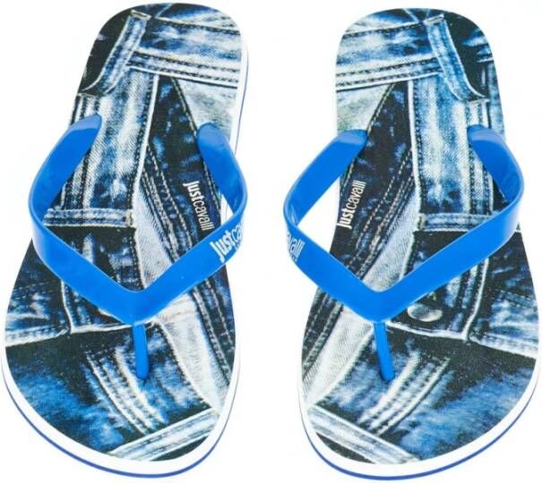 Just Cavalli Logo Mannen Flip-Flops Beachwear Schoenen Blue Heren