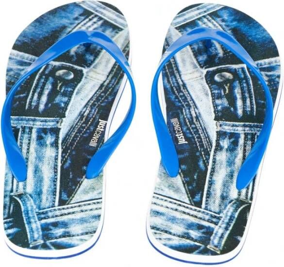 Just Cavalli Logo Mannen Flip-Flops Beachwear Schoenen Blue Heren