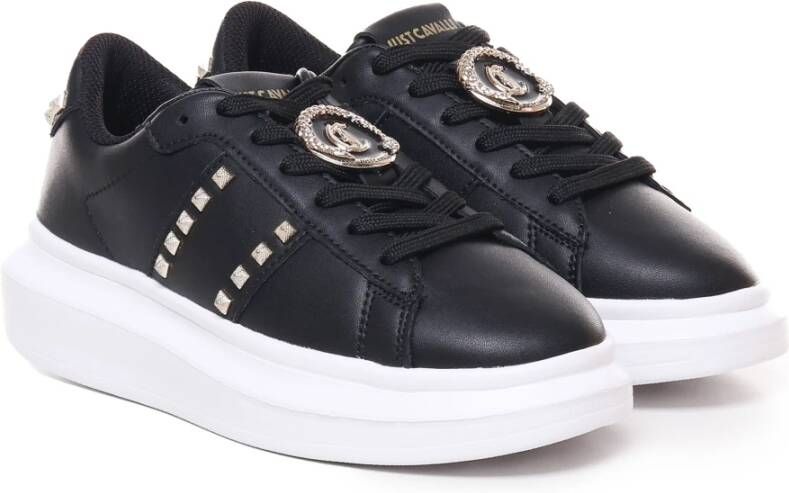 Just Cavalli Zwarte Leren Sneakers met Zijtassen Black Dames