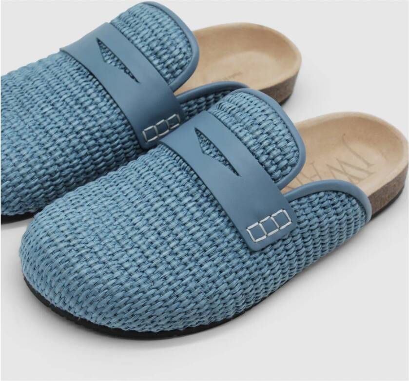 JW Anderson Raffia Muiltjes met Lederen Details Blue Dames