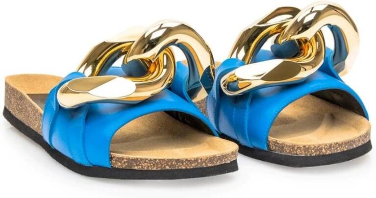 JW Anderson Platte leren sandalen met gouden hardware Blue Dames