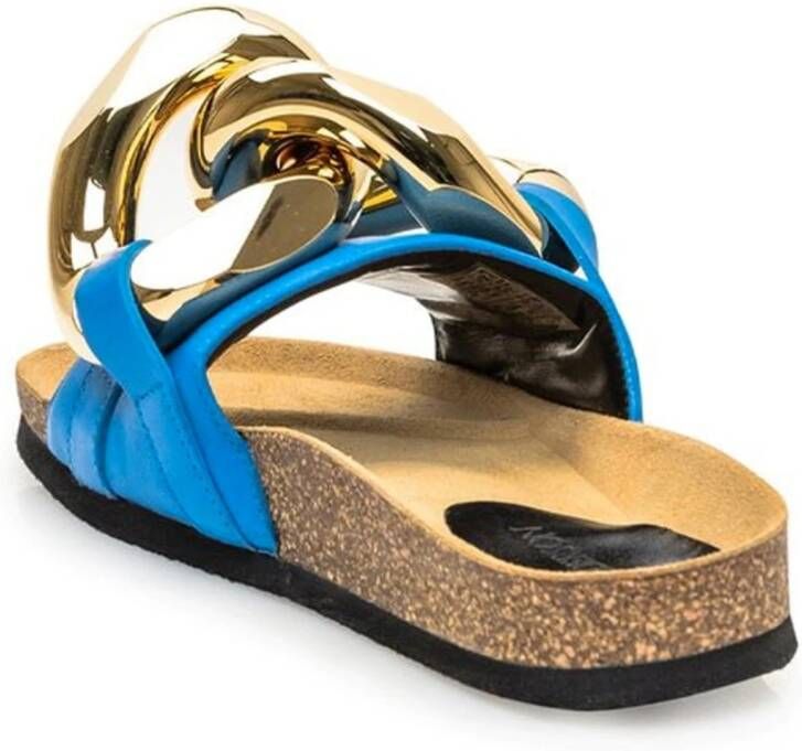 JW Anderson Platte leren sandalen met gouden hardware Blue Dames