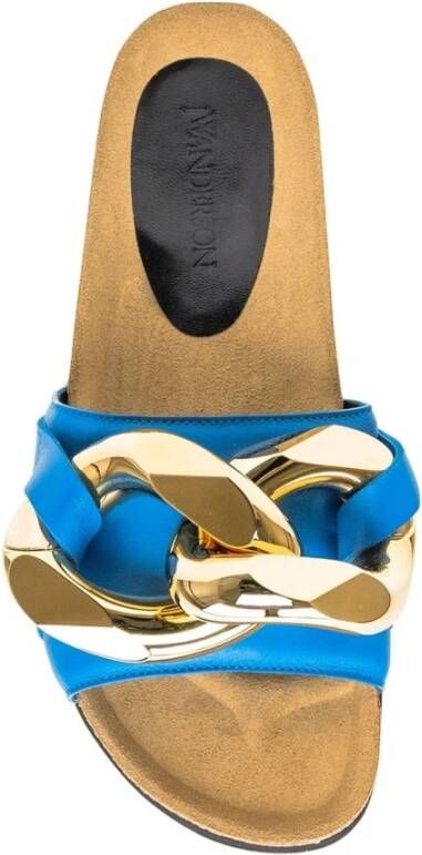 JW Anderson Platte leren sandalen met gouden hardware Blue Dames