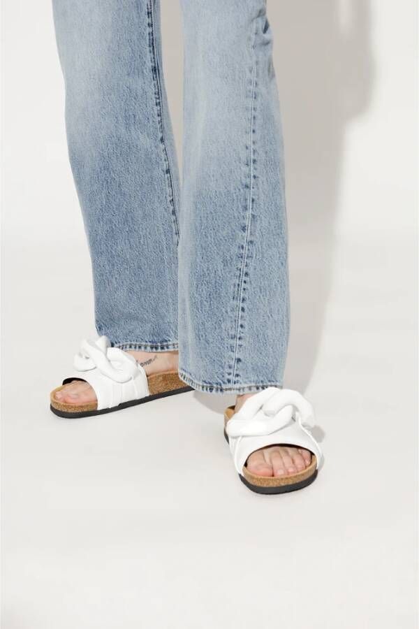 JW Anderson Leren slippers met kettingdetail Wit Dames