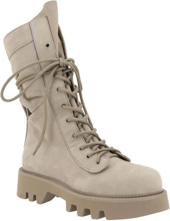 JW Anderson Stijlvolle Combat Enkellaarzen met Profielzool Beige Dames