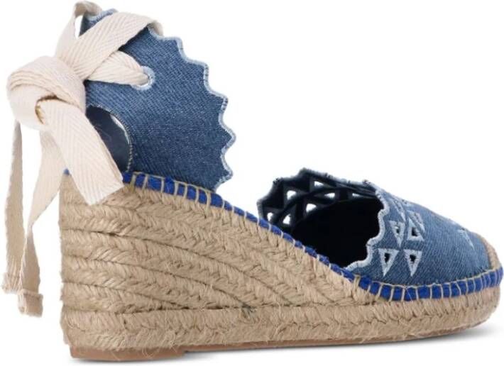 Karl Lagerfeld Denim Espadrille Mid Heel Sandal Blue Dames