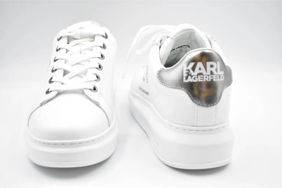 Karl Lagerfeld Witte Leren Platte Schoenen Zilver White Dames