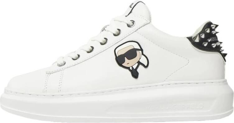 Karl Lagerfeld Witte Leren Sneakers Kapri Kl62529N White Dames