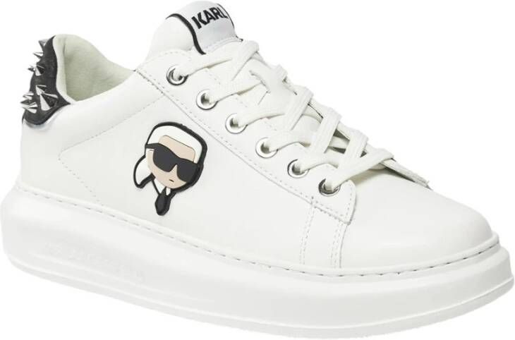 Karl Lagerfeld Witte Leren Sneakers Kapri Kl62529N White Dames