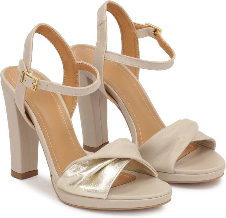 Kazar Beige en gouden sandalen met een brede hak Yellow Dames