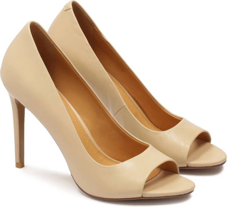 Kazar Beige leren peep toe hoge hakken pumps Beige Dames