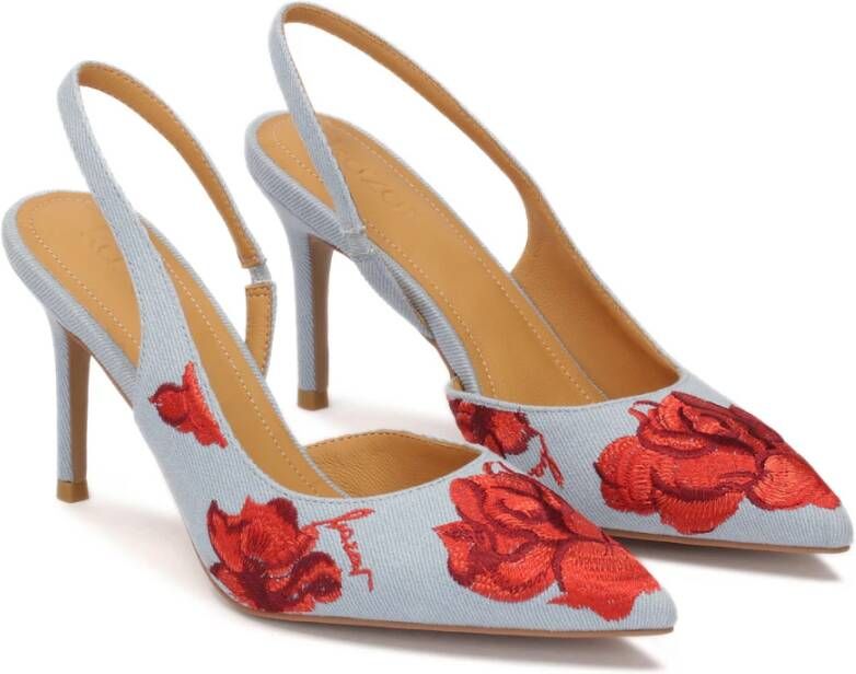 Kazar Blauwe bloemenstof slingback pumps Blue Dames