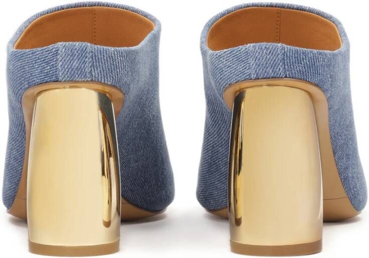 Kazar Blauwe denim muiltjes met gouden ovale hak Blue Dames