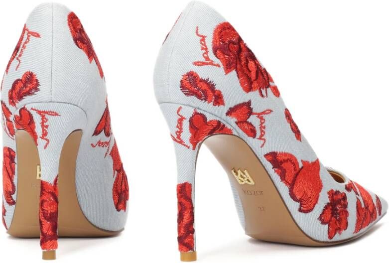 Kazar Blauwe denim pumps met rode bloemen Multicolor Dames