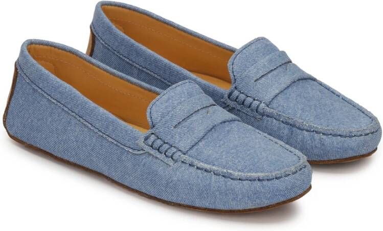 Kazar Blauwe denim stof mocassins Blue Dames