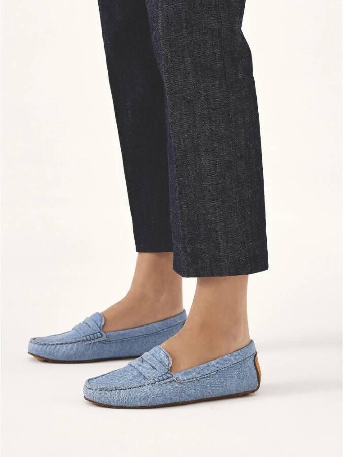 Kazar Blauwe denim stof mocassins Blue Dames