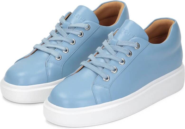 Kazar Blauwe leren sneakers op een witte zool Blue Dames