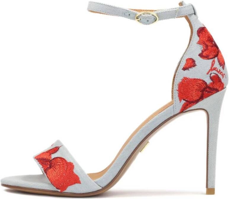 Kazar Blauwe sandalen met rode bloemen Multicolor Dames