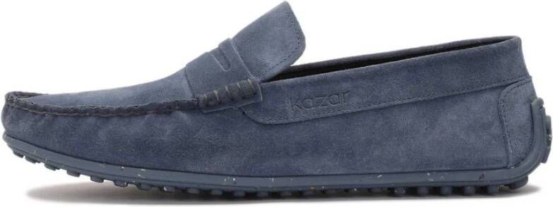 Kazar Blauwe suède mocassins op een met studs versierde rubberen zool Blue Heren