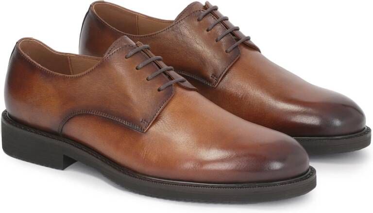 Kazar Bruine leren derby schoenen voor heren met open vamp Brown Heren