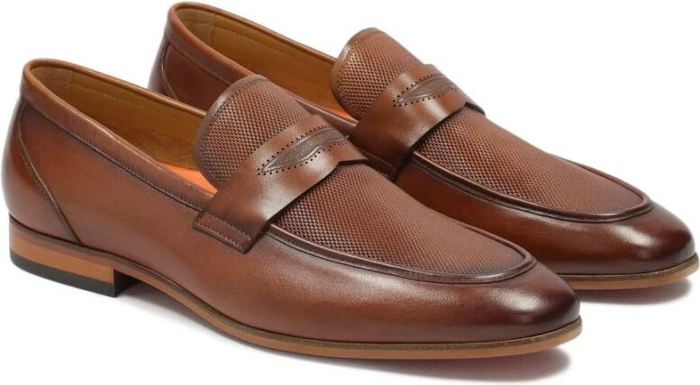 Kazar Bruine leren loafers met reliëf Brown Heren