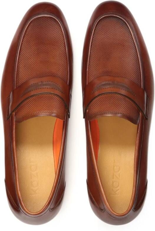 Kazar Bruine leren loafers met reliëf Brown Heren