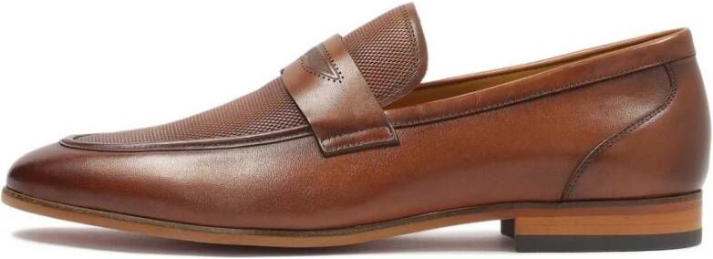 Kazar Bruine leren loafers met reliëf Brown Heren